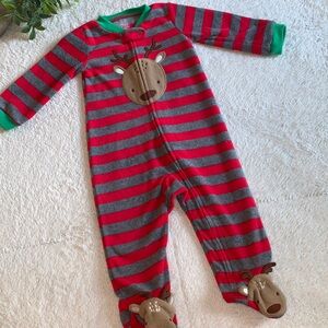 Carter’s Reindeer Footie Pajamas 9M Holiday Striped EUC